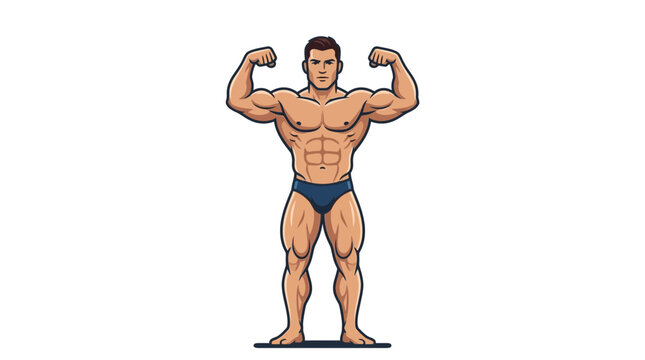 Muscular Man Posing Biceps Flexing, Bodybuilder Fitness Concept, Isolated on White