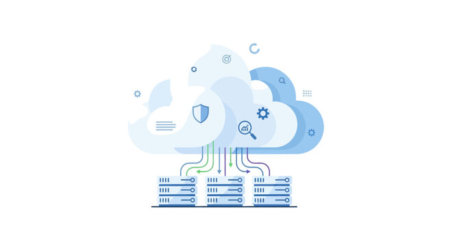 Cloud computing, network security, data storage, server farm, cybersecurity vector isolated on White Background Editable EPS