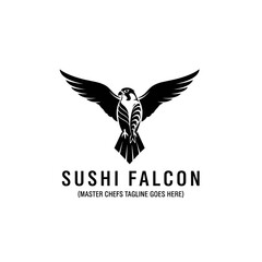 Naklejka premium Unique fusion of a bird of prey and Japanese cuisine, perfect for sushi bars, delivery services, and fusion restaurants.
