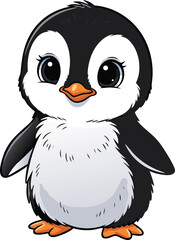 Obraz premium Cute baby penguin cartoon illustration with illustration wildlife character isolated charming innocent friendly whimsical creature cheerful youthful adventurous delicate flightless