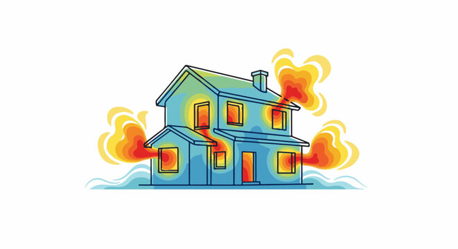 Colorful thermal map graphic of a house with radiating heat zones