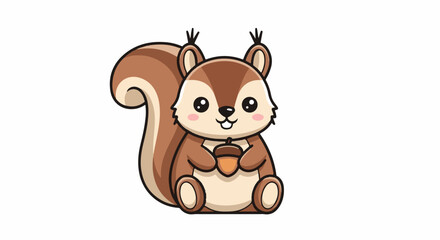 Fototapeta premium Cute cartoon squirrel holding an acorn