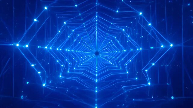 Blue digital tunnel abstract geometric web with glow line node network futuristic technology background, digital abstract background with glowing blue light, geometric tunnel pattern and futuristic