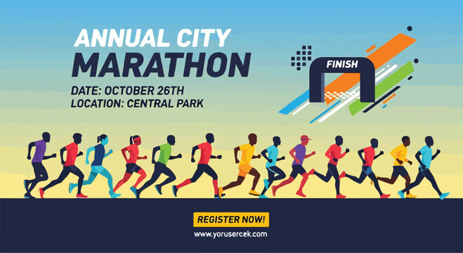 A colorful marathon poster with runners