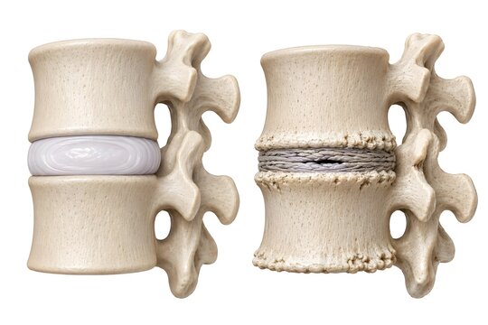 Healthy vs Degenerated Lumbar Intervertebral Disc Anatomy Comparison Isolated on White Background, Realistic Medical Illustration