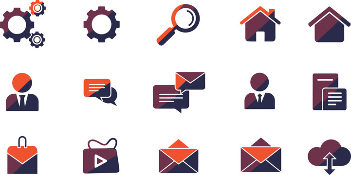 Modern gradient business interface icons set with settings search home users messages email cloud and digital service symbols