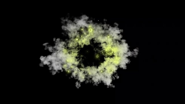 Smoke flash explosion, 2D FX smoke elements, abstract white smog, fog, steam clouds on Black screen Background. 4K