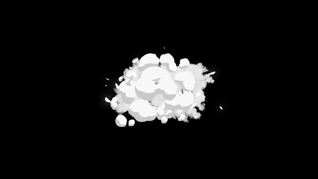 White smoke explosion flash fx effect and divergent wave isolated on black screen background. there is an alpha matte channel, smoke flash fx animation motion graphics, magic smoke explosion. 4k