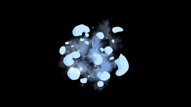 Energy and smoke explosion on chroma key background black screen, splash fx stream shockwave animation comic flash dust frame by frame slow motion, smooth cartoon smoke transition animation.