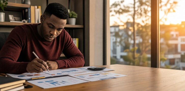 Generative AI, Accountant checking financial charts on a wooden desk