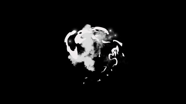 Flash smoke blast effect on black screen background, Smooth cartoon smoke transition animation, cartoon style white smoke explosion, smoke splash blast boom explode shiny explosion.