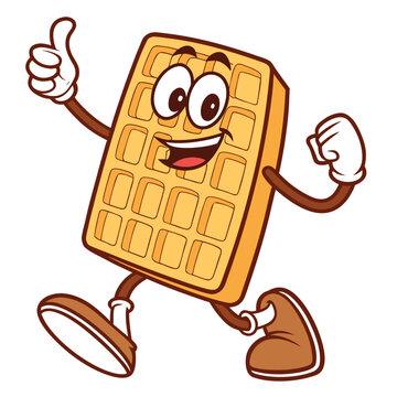 Vector illustration of a happy cartoon waffle character with thumbs up character breakfast delicious