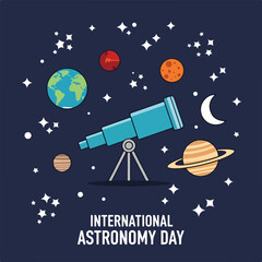 A colorful illustration of a telescope and celestial bodies © Jamal