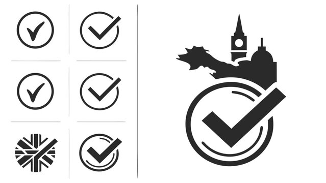 Vector illustration of united kingdom landmarks combined with checkmark validation icons checkmark landmark