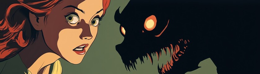 Obraz premium Authentic lifestyle concept A woman facing a mysterious dark creature. natural candid visual scene for modern advertising campaign diverse emotional atmosphere professional stock content commercial