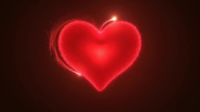 Glowing red heart shape with soft light and sparkle on dark background, romantic abstract love symbol with luminous glow and absorb nubes, SEO friendly title for video upload