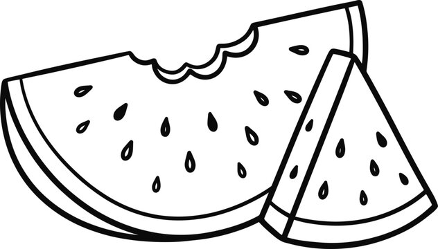 Black and white line art illustration of watermelon slices 6.