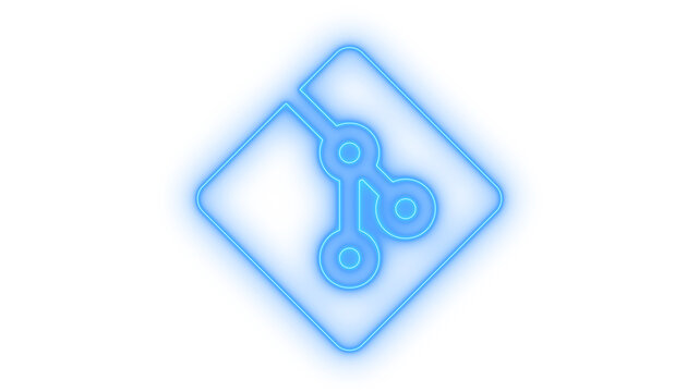 Glowing neon git branch version control icon isolated on transparent background. Software development. Code repository. Fork symbol. DevOps management.