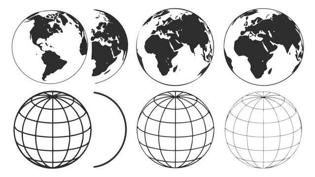 Vector illustration of global earth globe world maps and grids with geography continent international