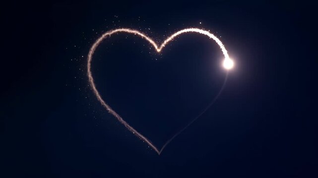 Heart shape light trail glow dark sky abstract smoke spark romantic design, heart light trail dark sky abstract love symbol, sparkling heart shape light trail dark background glow for SEO friendly