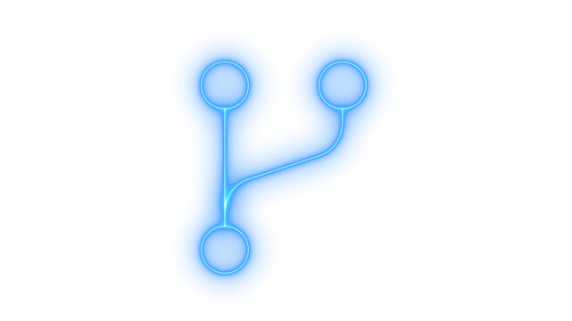 Glowing neon git branch icon isolated on transparent background. Version control system. Software development. Coding workflow. Programming tool. Devops symbol.