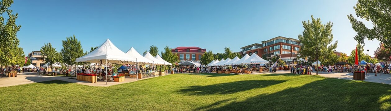 Authentic lifestyle concept Outdoor event with tents and people enjoying sun. natural candid visual scene for modern advertising campaign diverse emotional atmosphere professional stock content comm