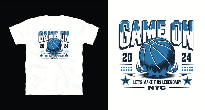 Basketball game on 2024 vector t-shirt design for sports apparel.