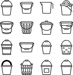 Fototapeta premium Collection of Outline Bucket Icons for Various Uses