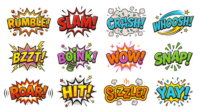 Comic sound effects collection with Rumble Slam and Crash words.