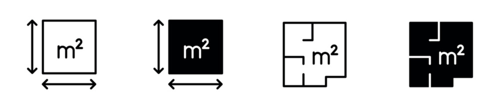 Area Measurement Icon Set. Square Meter, Floor Space and Property Size Icons. Vector Illustration.