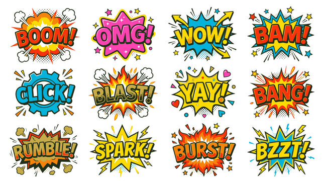 Comic style burst and sound effect bubbles collection.