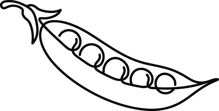 Continuous line art of a single green pea pod.