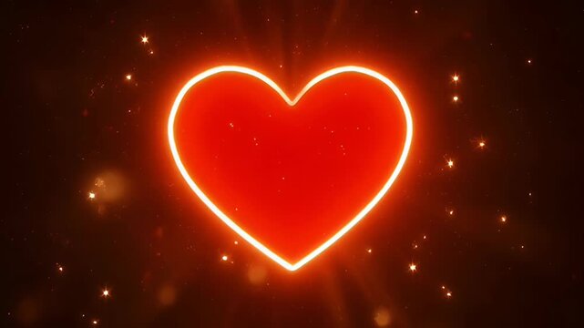 Glowing Red Heart Shape in Dark Abstract Background with Warm Light, Romantic Symbol, Soft Glow, Star Field, and Love Passion Aesthetic