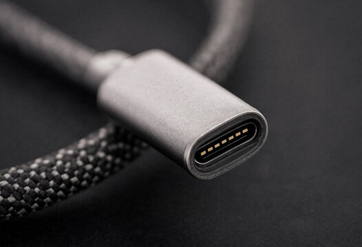 Closeup of a modern metallic usbc charging cable connector