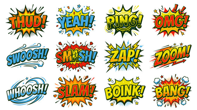 Dynamic comic book sounds featuring Thud Yeah and Smash.