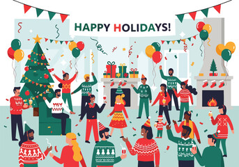A festive holiday party scene with people celebrating © Junet