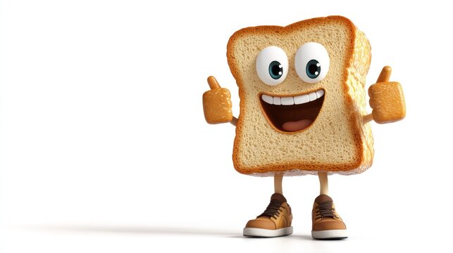 Cartoon bread slice giving thumbs up, isolated, for food illustration