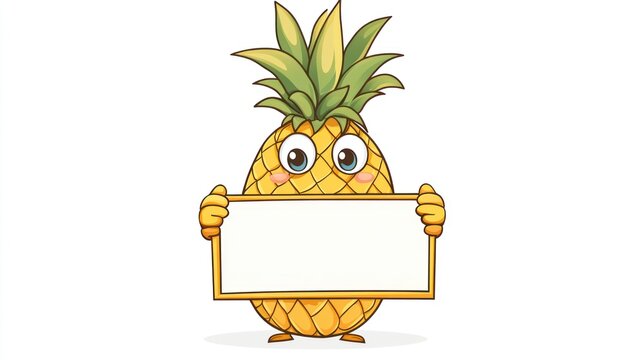 Cartoon pineapple holding blank sign