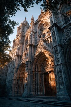 grand cathedral facade bathed in sunlight