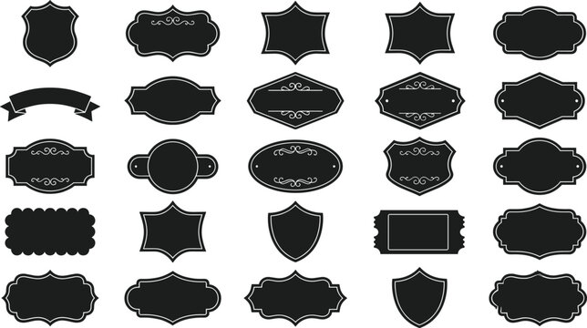 Collection of black flourishes frames and decorative labels for design projects