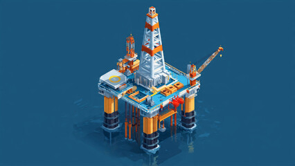 Fototapeta premium Detailed Lego Oil Platform Model on Blue Background.