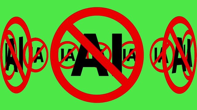 No AI Sign Animation - Prohibited Artificial Intelligence Symbol on Green Screen