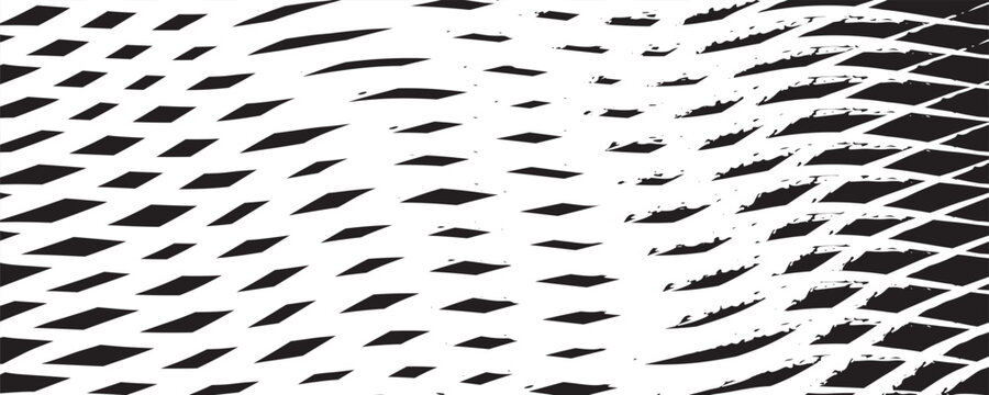 A black and white abstract graphic design with visual characteristics in the form of black rhombuses or parallelograms arranged repeatedly on a white background.