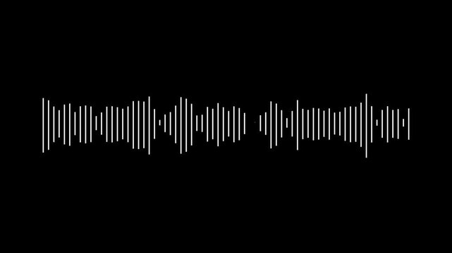 Monochrome Audio Waveform Visualization with Dynamic Sound Signal Monitoring and Digital Frequency Analysis on Black Background 4k visuals