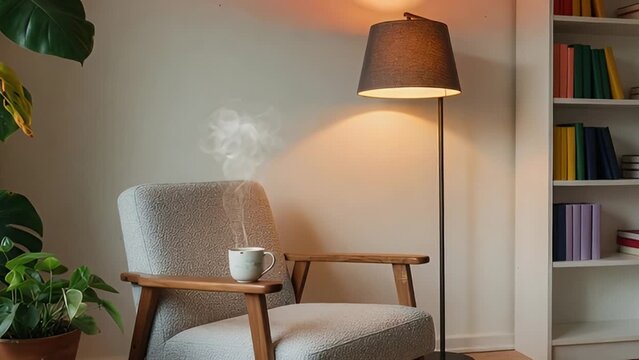 フロアランプの優しい光に包まれた北欧風の部屋とリラックスタイム