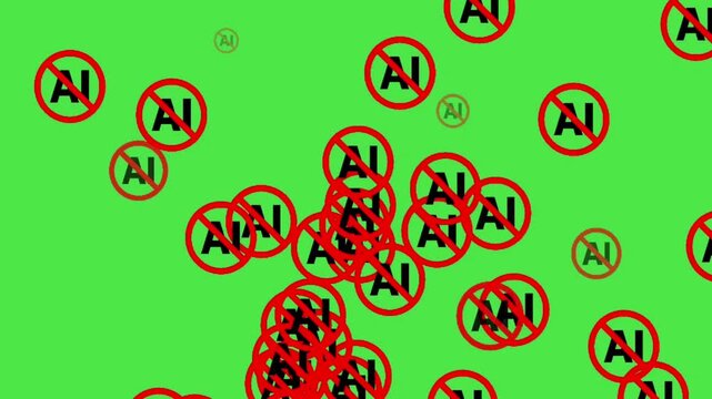 No AI Sign Animation - Prohibited Artificial Intelligence Symbol on Green Screen