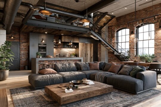 cozy industrial-style living room with vintage accents