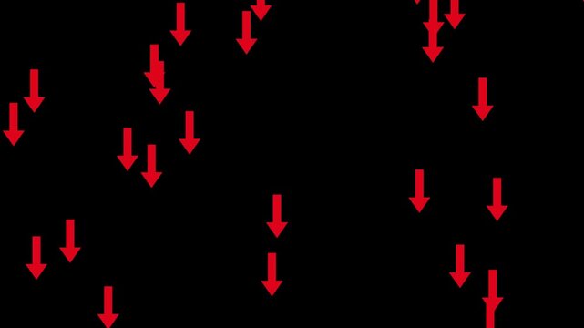 upward to down flying arrow animation 4k motion graphics video. red arrow pointing up with green screen, arrow animation vidoes. arrow overlay video. down Directional Arrow Loop Animation.