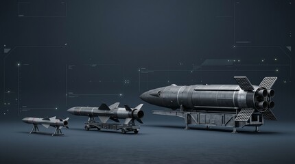 Fototapeta premium Defense Technology Drone and Missile System Studio Showcase Display