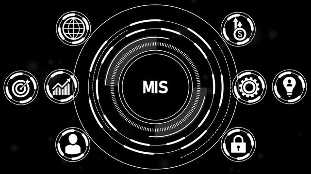 Management Information System MIS concept with business icons and gears technology data.4k Motion video.
